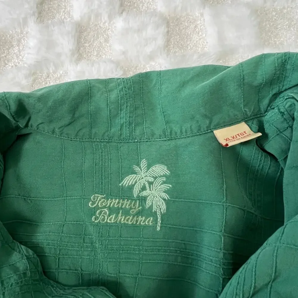 Tommy Bahama 100% Silk Shirt Mens XL Green Short Sleeve Button Up Hawaiian - Picture 3 of 8